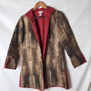 Patty Kim Snakeskin and Red Long Quilted Tapestry Jacket sz Small